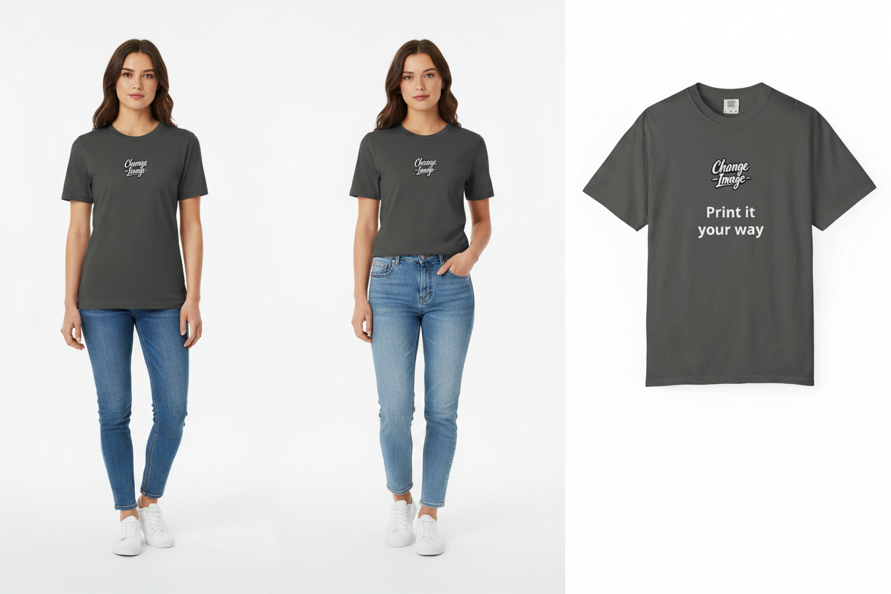 Female wearing the print it your way shirt - can add image and text WWYSFP