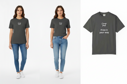Female wearing the print it your way shirt - can add image and text WWYSFP