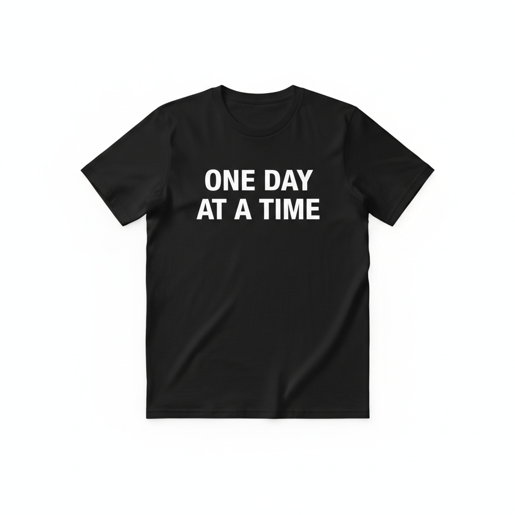 Flat lay black One Day at a Time shirt